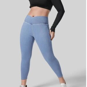 HalaraMagic™ Crossover Side Pocket Washed Stretchy Knit Denim Work Leggings